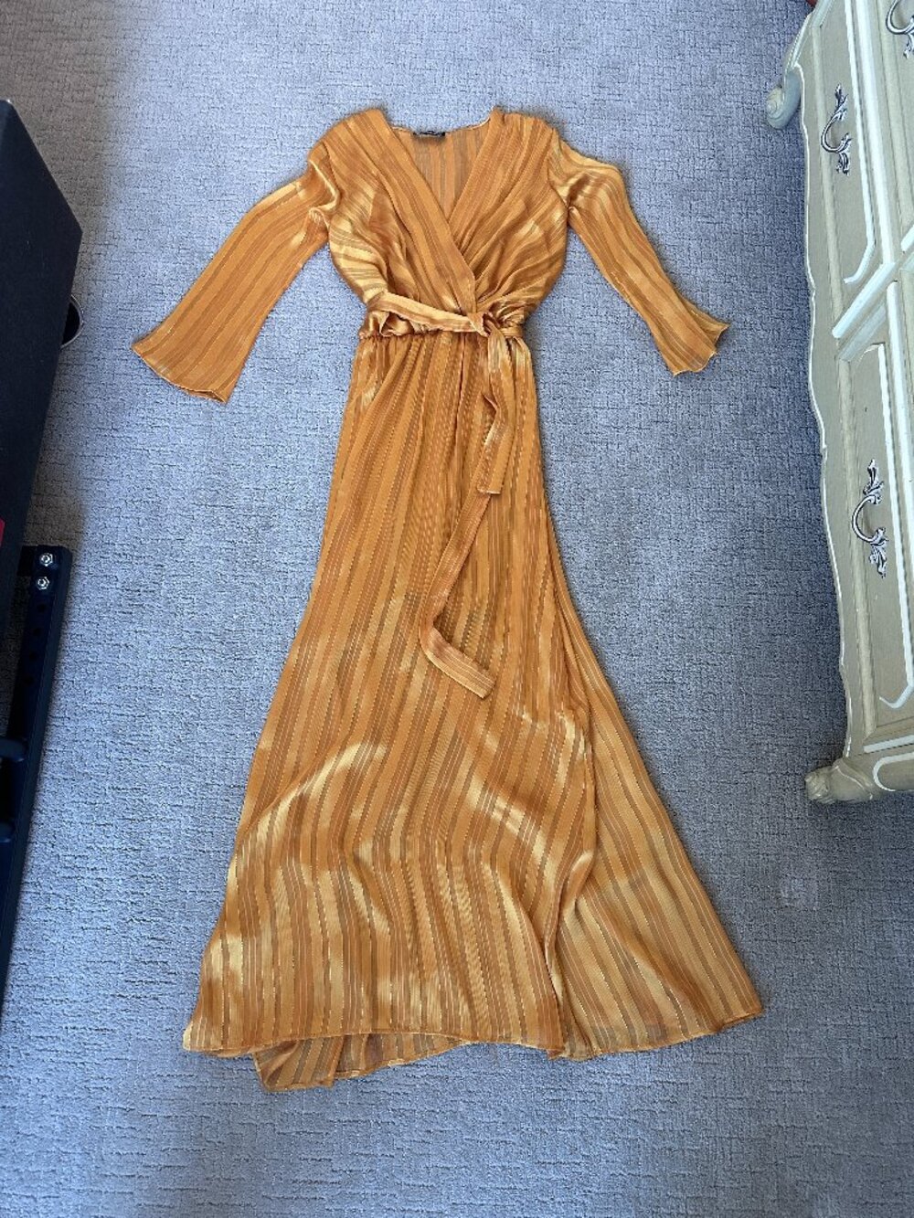 Rue des Abbesses Paris Gold Sheer Maxi Dress S Metallic Evening